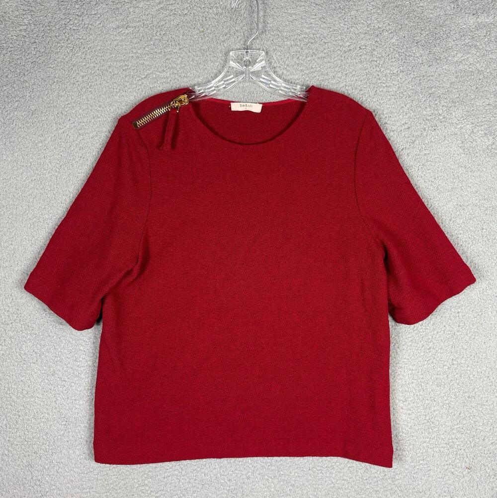 BASH ba&sh Top Women’s 1 Red Wool Blend Shoulder Zipper Pullover